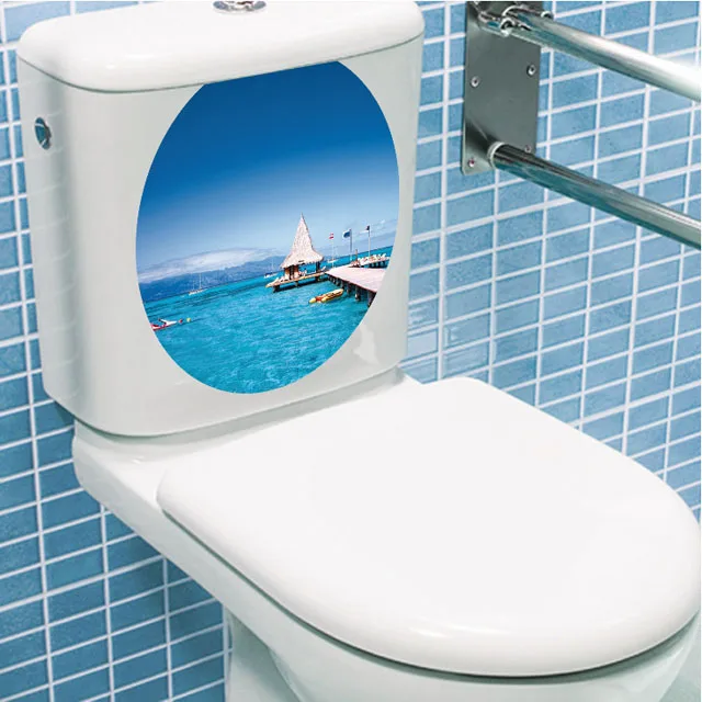 [Fundecoration] Водонепроницаемая синяя морская наклейка на унитаз для украшения