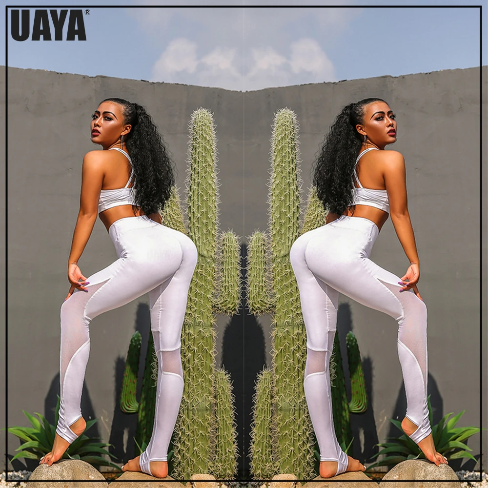 Uaya 2019 Новый Йога женские брюки леггинсы для Фитнес сетка пэчворк пуш-ап лосины