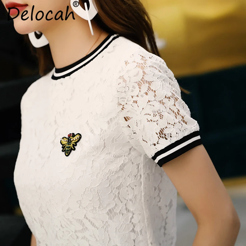 Delocah женские летние костюмы модный Дизайнерский Костюм кружевные топы с
