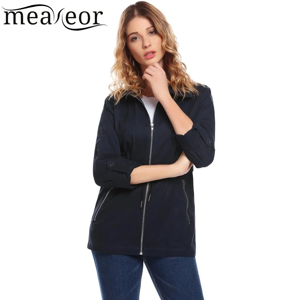 Meaneor женские осенние куртки повседневные с отложным воротником длинным рукавом
