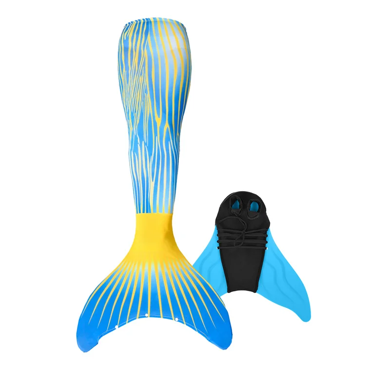 Yellow Blue Женский хвост русалки, моноласта для плавания, косплей для девочек, хвост русалки и филппер, взрослый купальник, купальный костюм, ласты для дайвинга - Цвет: Yellow Blue