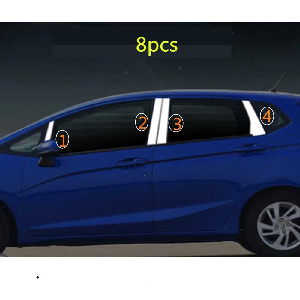 Для Honda Fit Jazz, накладка на кузов автомобиля, наклейка из нержавеющей стали, стекло, окно, украшение, столб, средняя колонна, отделка панели - Цвет: 8PCS