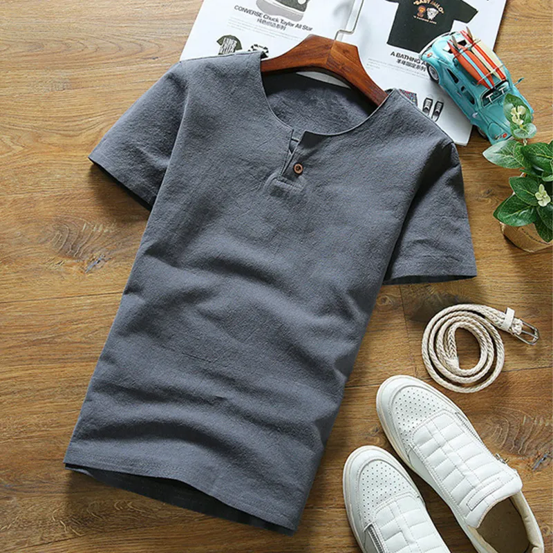 Блузка женская летняя однотонная из 2019 хлопка и льна с круглым вырезом | Мужская