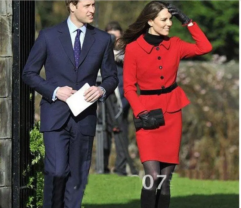 Бесплатная доставка Красный тонкий костюм Kate Middleton для невесты Модный деловой