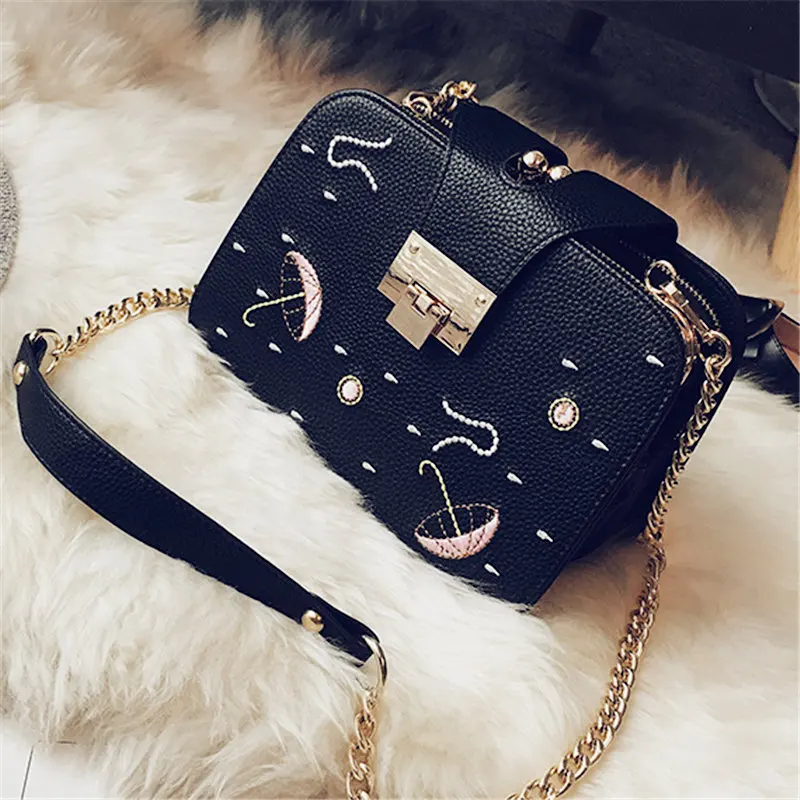 Женская сумка на плечо с цепочкой Сумка мультяшной вышивкой модная через для