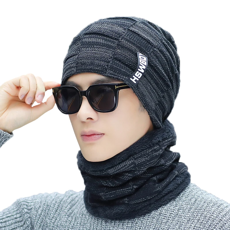 Men's winter knitted cotton hats warm and comfortable plus velvet thick women's universal ski mask caps scarf male Beanies Skull |