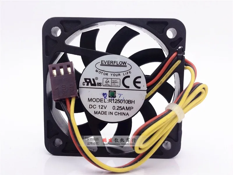 Бесплатная доставка Для EVERFLOW R125010BH DC 12V 0.25A 3-проводной 3-контактный разъем 60 мм 50x50x10 мм сервер квадратный Вентилятор охлаждения