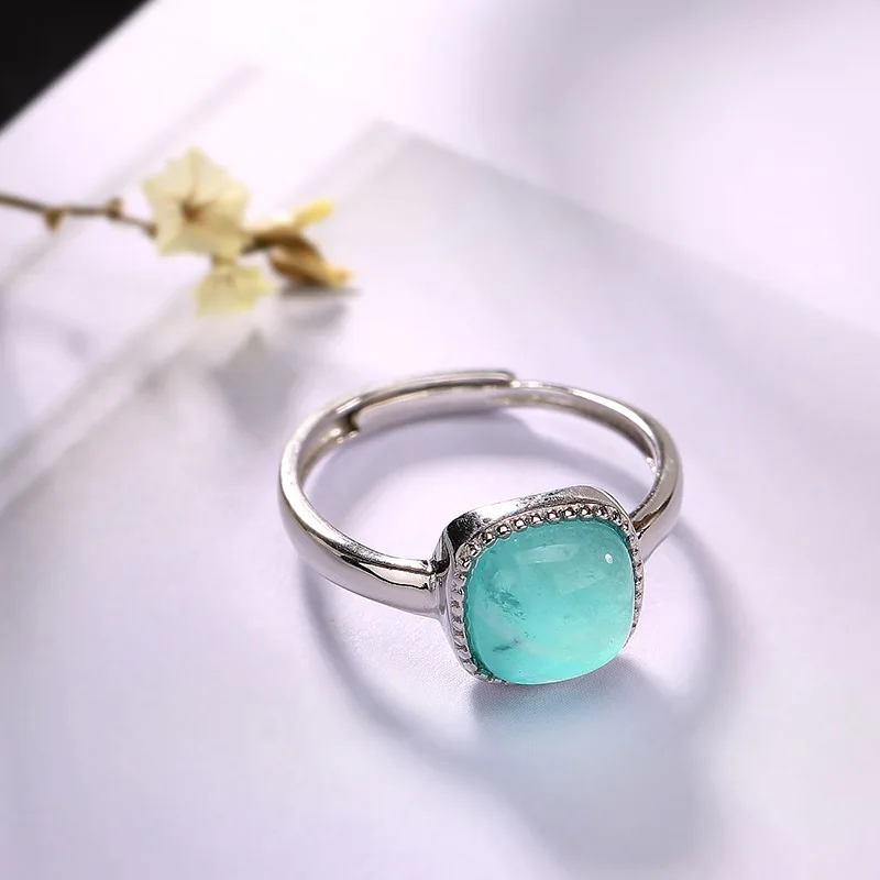 

Amazonite Adjustable 100% 925 Sterling Silver Ring For Women Hand Rings Tulops&Pomegranate flowers Fine Jewelry Gift