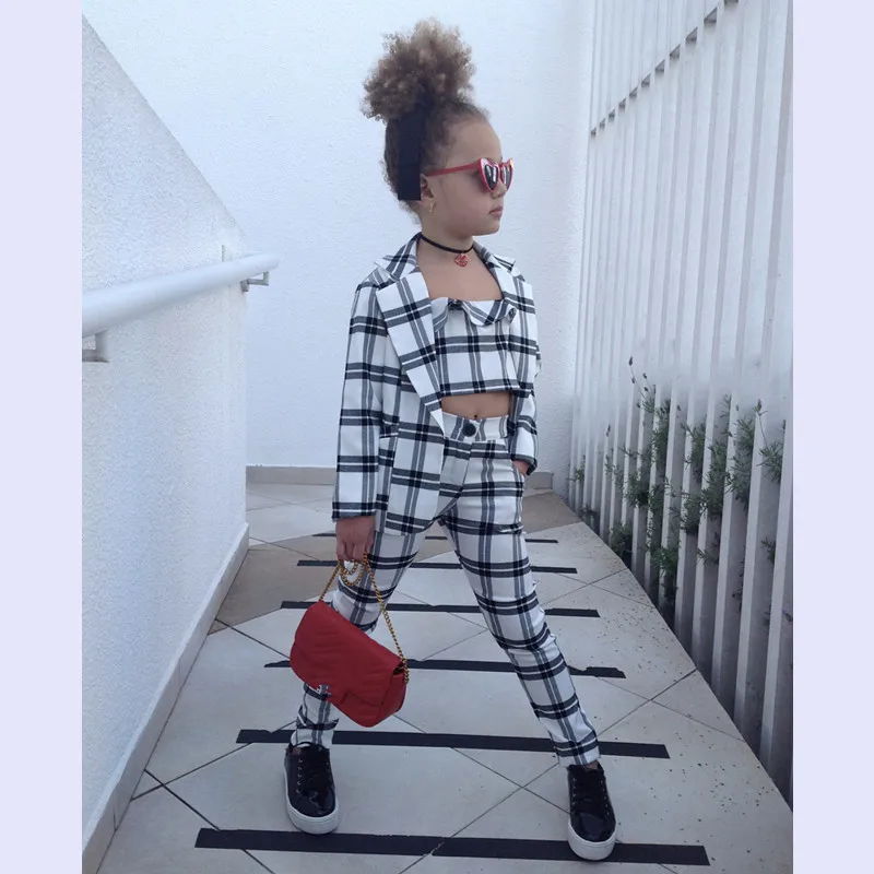 Комплект одежды для детей весенний костюм в клетку девочек + топ штаны комплект