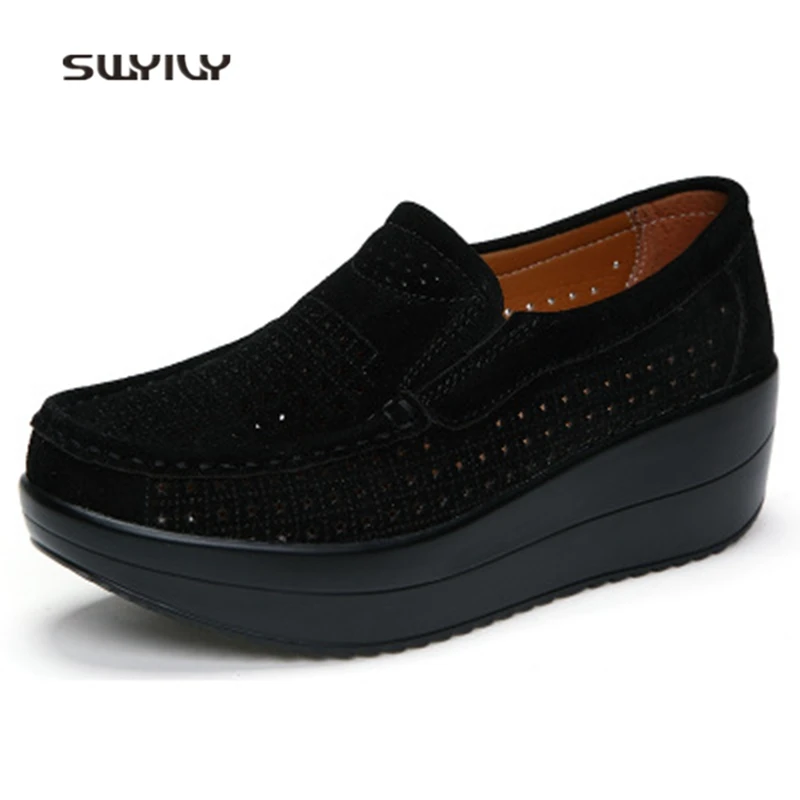 Женские туфли на толстой подошве SWYIVY из натуральной кожи дышащие Туфли качели