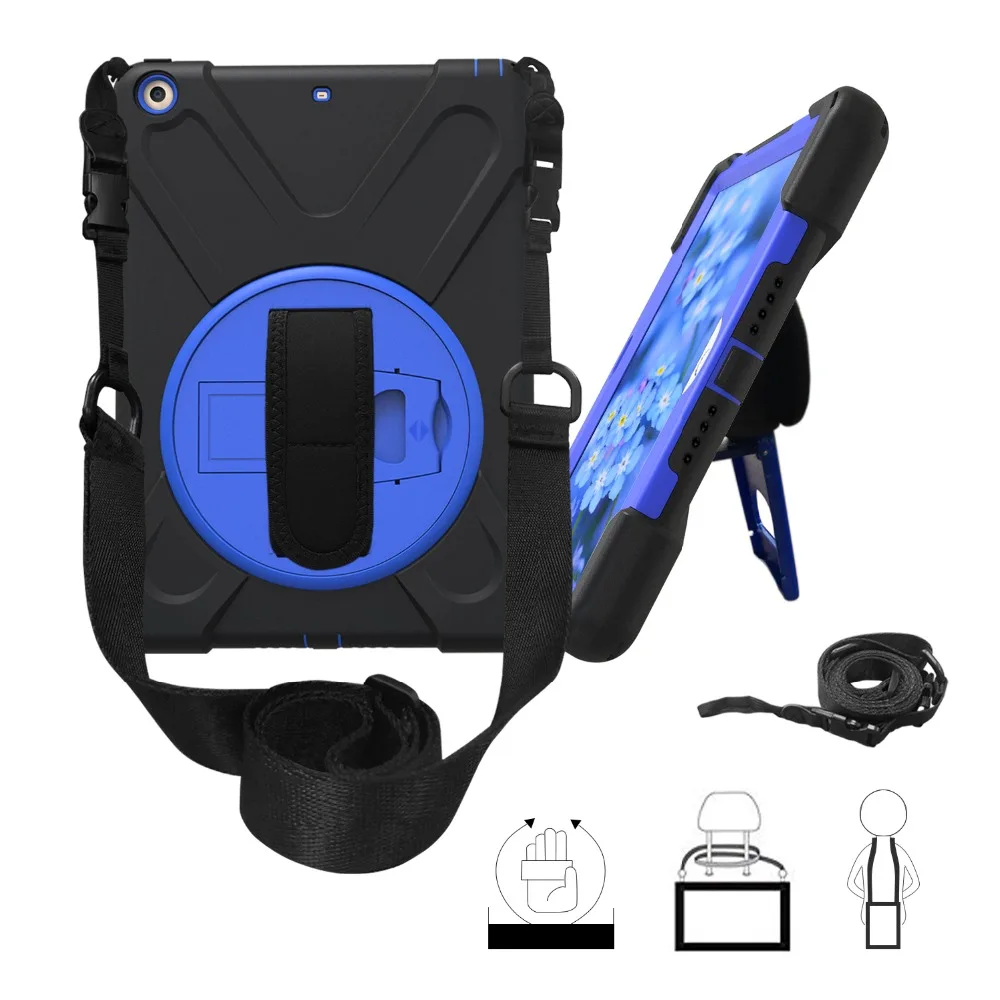 Case For Apple New iPad 9.7 2017 A1822 A1823 Kids Safe Shockproof Soft Silicone Stand Armor Cover Hand Hold Wrist Shoulder Strap |