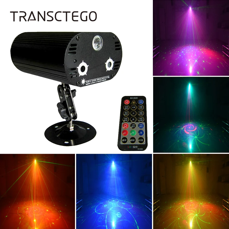 

Светодиодный лазерный проектор с 36 узорами, диско-лампа с 3 линзами RGB для диджея, миниатюрный светодиодный стробоскоп со звуковой активацие...