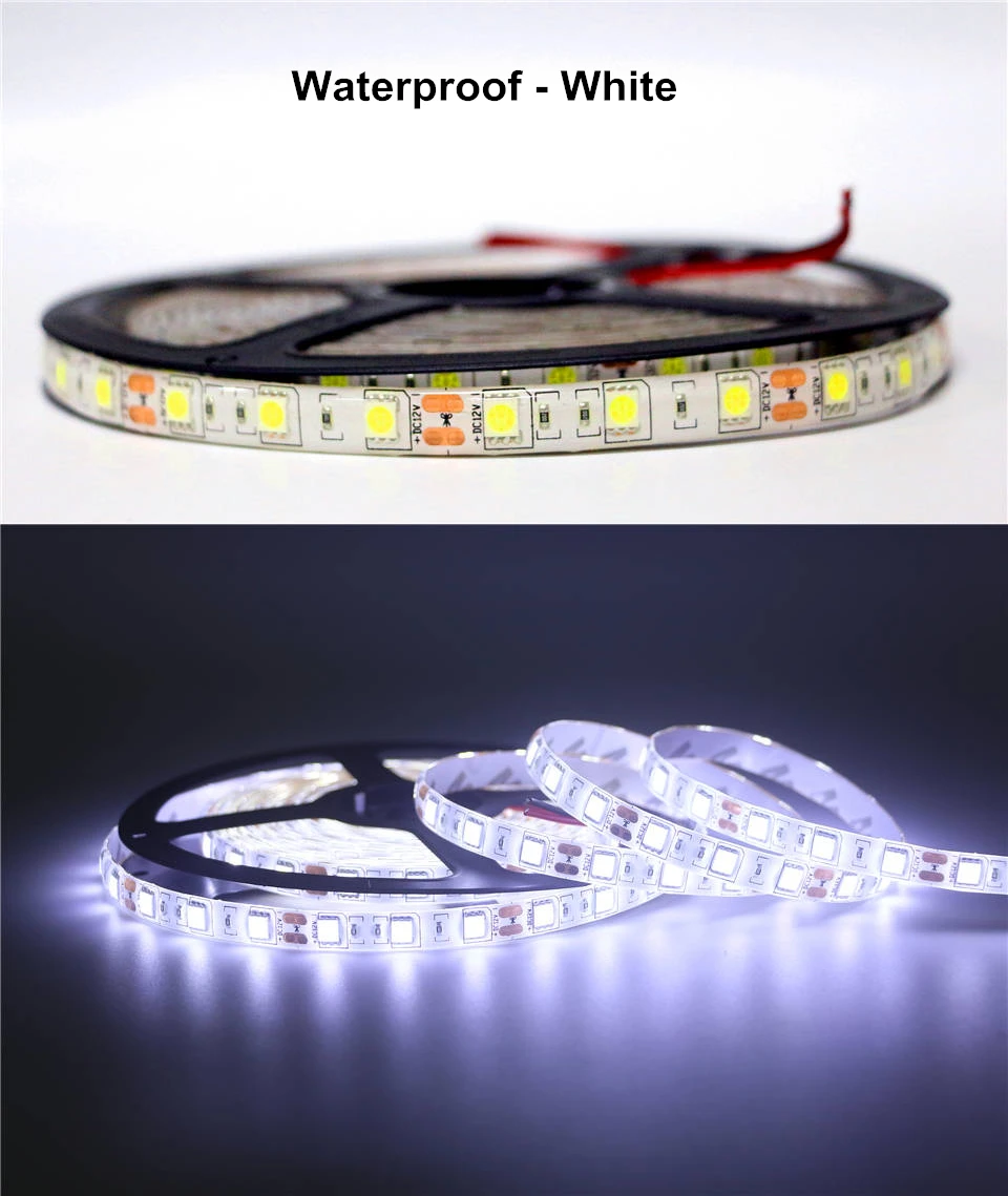 Гибкая СВЕТОДИОДНАЯ лента SMD 5050 1/2/3/4/5 м 12 В 60 светодиодов/м водостойкая|5m smd 5050|led
