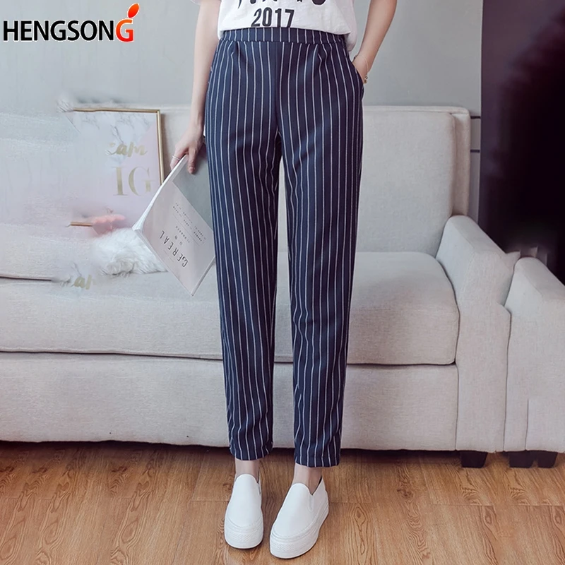 HENGSONG/Летние Осенние женские брюки до щиколотки с эластичной высокой талией