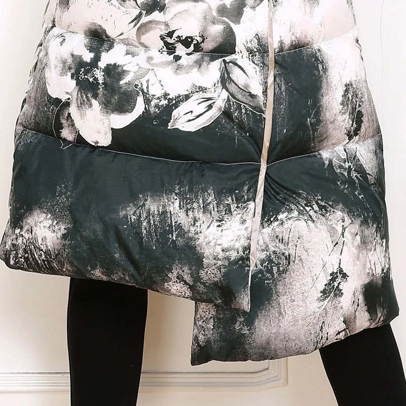 Мода X-длинные Для женщин Белые куртки-пуховики чернил Средства ухода за кожей