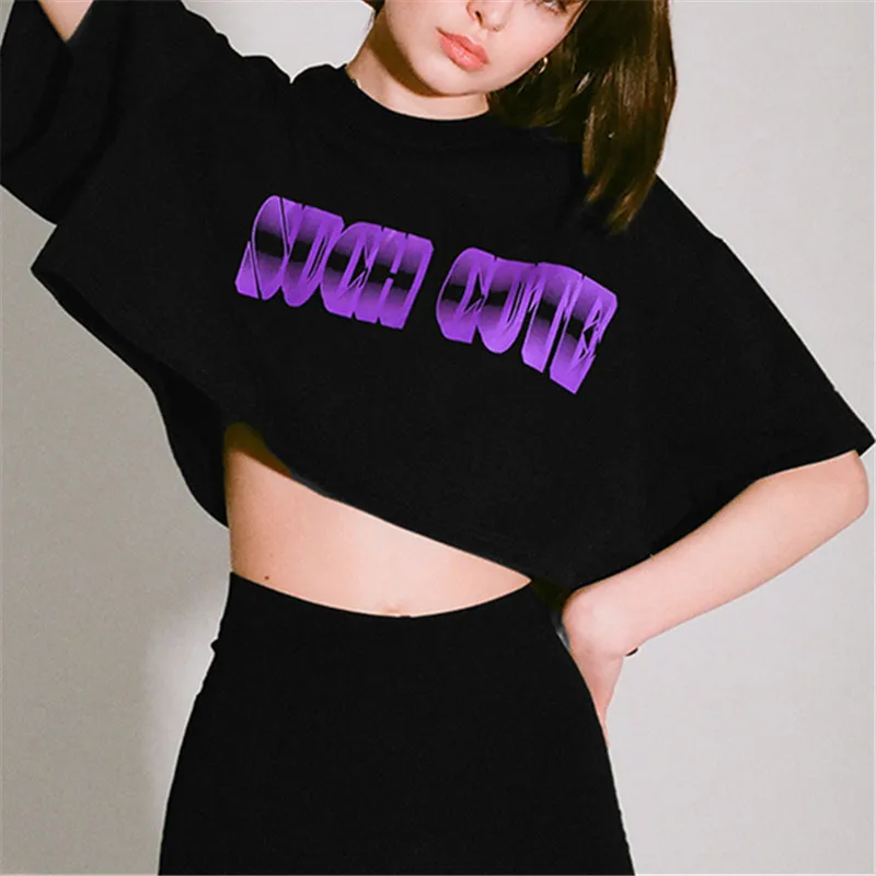 Женская футболка оверсайз в Корейском стиле черная с буквенным принтом и