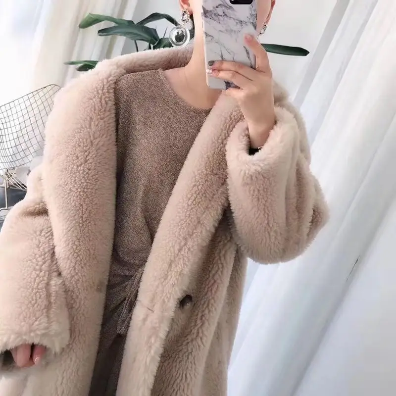 Обёмное пальто медвежонок овечий Шерсти Teddy bear пальто зимняя женская шуба длинный Oversize модная куртка