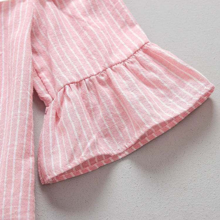 Summer Children's Short Sleeve Lace Collar Striped Print Girls Ruffles Pleated Tutu Dress vestidoss | Детская одежда и обувь