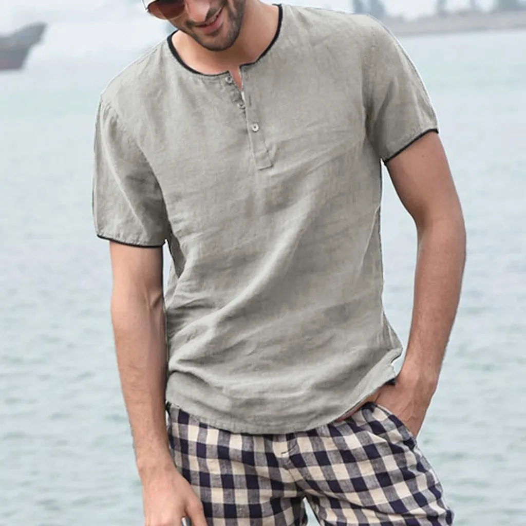 Camisetas hombre мужское мешковатое однотонное хлопковое белье рубашка с короткими рукавами и пуговицами, большие размеры, топы, блузка, S-2XL, camiseta