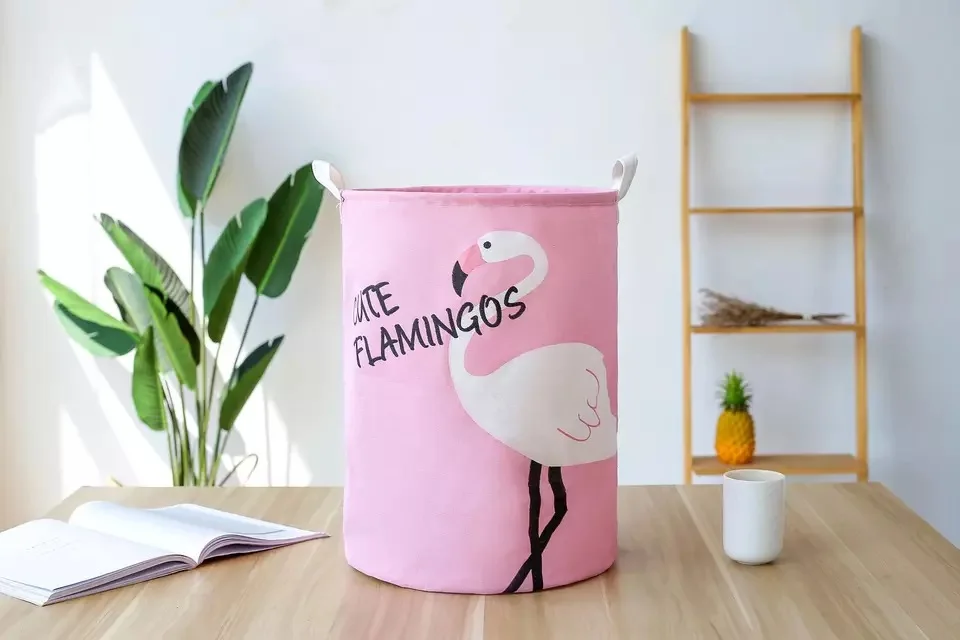 Хлопковая льняная игрушка ZAKKA корзина для белья большая емкость Фламинго Синий Розовый с ручкой складной ящик 35x45 см - Цвет: B