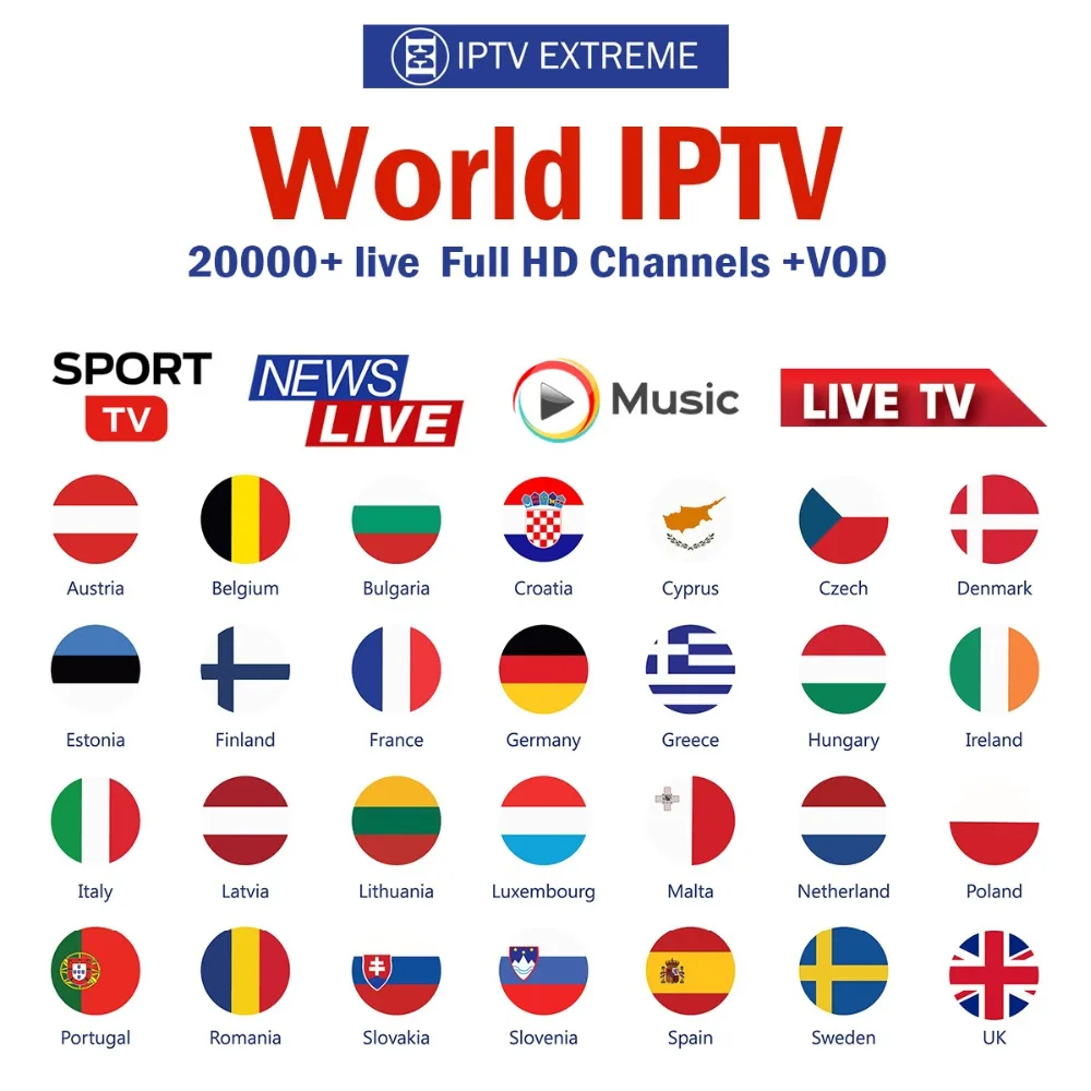 Обновленная по всему миру M3U IPTV Подписка-20000 каналов в реальном времени Full HD 4K фильмы для Италии Великобритания Франция Германия Дания Швеция