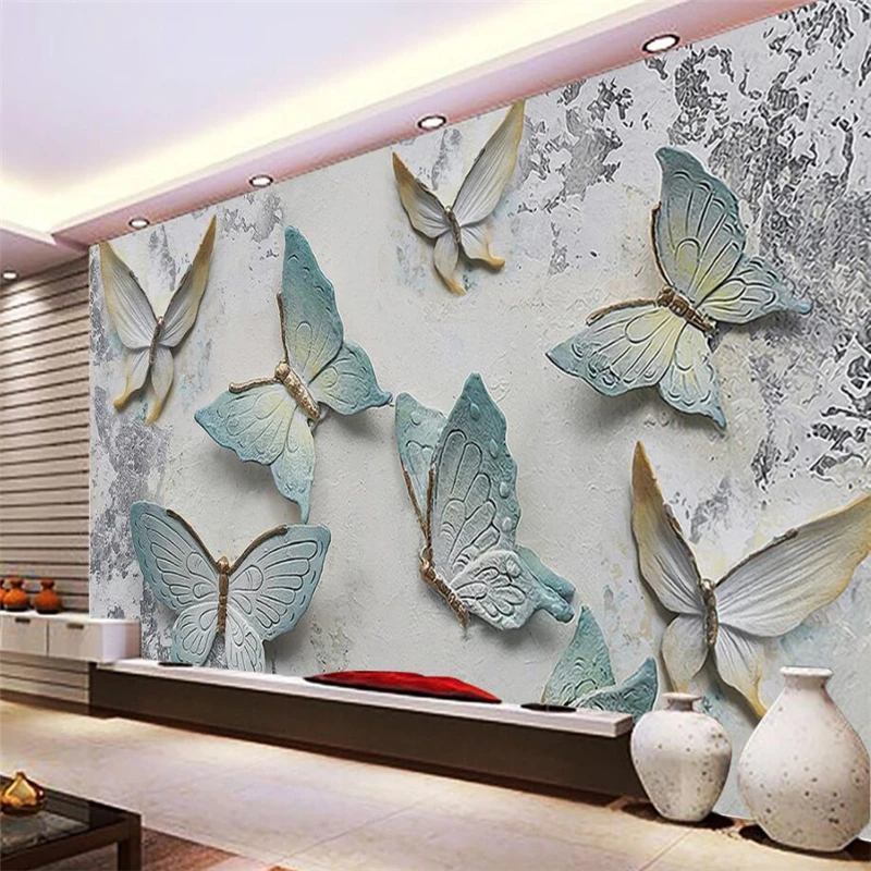 

beibehang Custom 3d wall paper Jane Euro 3D butterfly relief mural sofa living room bedroom tv backdrop wall home decor