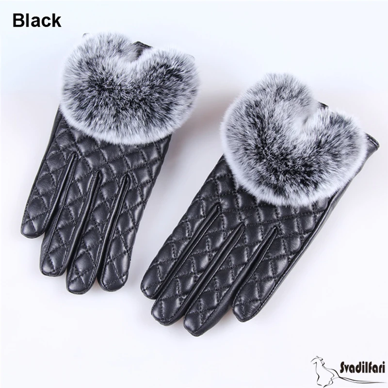 

Brand New 2022 Winter Gloves Lined Plaid Touch Screen Women Genuine Sheepskin Glove Russian Style Rex Rabbit Fur Mittens