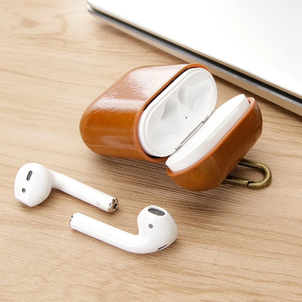 Защитный чехол для Apple Air Pods роскошный кожаный с крючком Bluetooth беспроводной Чехол