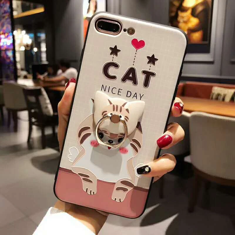 Чехол для телефона HOCAYU с милым 3D принтом кота и кольцом-держателем IPhone 6s 6plus 7 7plus 8