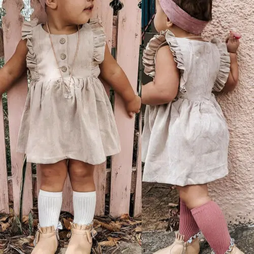 Платье с оборками для девочек 1-6 лет летняя одежда маленьких праздничное льняное