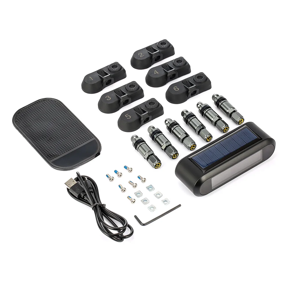 TPMS T650 Солнечная энергия USB TPMS беспроводная система контроля давления в шинах с 6 внешними внутренними датчиками s датчик давления в шинах