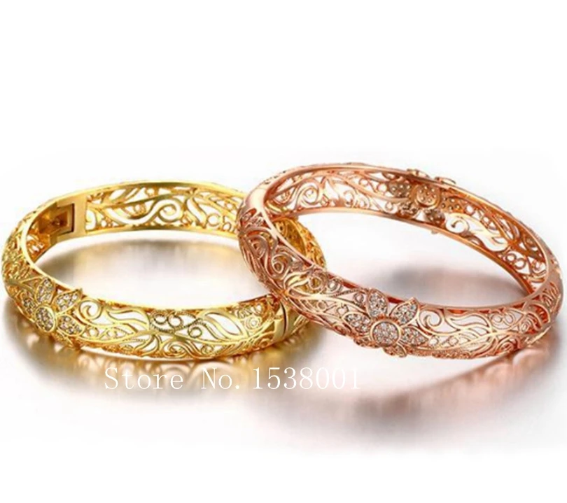 

Patterned Hollow Bohemia Style Bracelet Gold Filled Womens Bangle Openable 56mm