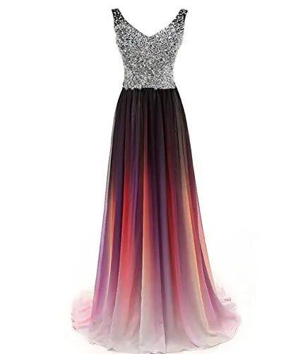 Doragrace robe de soiree бисером шифон v-образным вырезом без рукавов размера плюс градиентные Вечерние платья Длинные платья для выпускного вечера