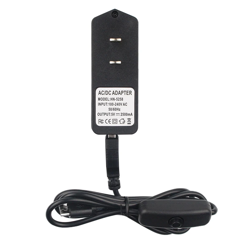 10 шт./лот 5 в 2.5A адаптер питания зарядное устройство + переключатель USB кабель 1 м