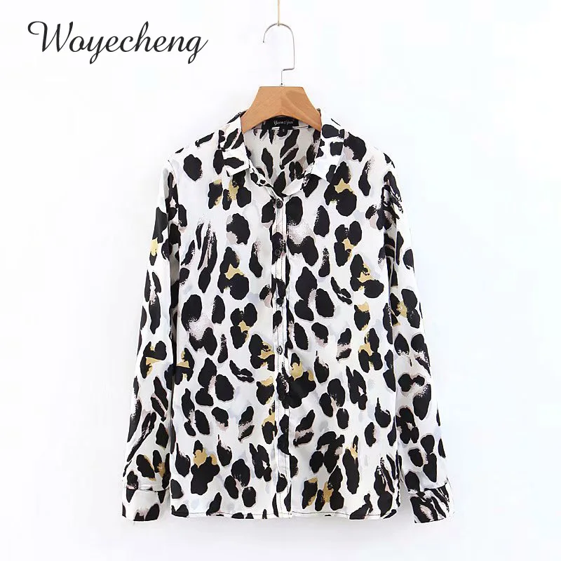 Woyecheng 2018New стиль леопардовая рубашка короткие элегантные пальто V воротник