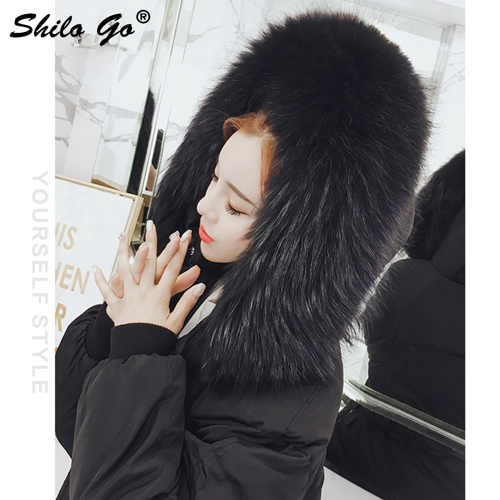 

SHILO GO Korea Chic Streetwear Fur collar hooded women parkas long coat Winter black cotton warm coat tie waist thicken outwear