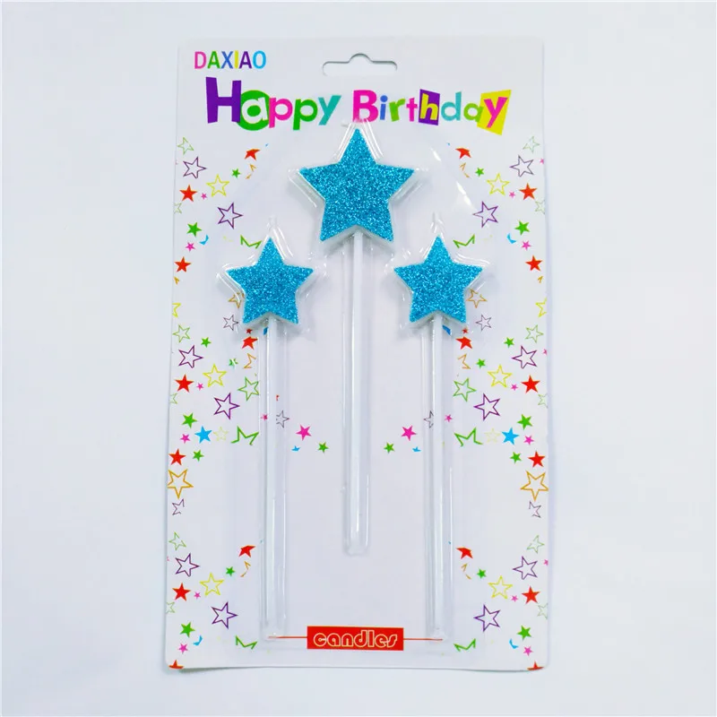 Candle-Star3-Blue Вечерние украшения для торта, для детей, безопасные, с изображением пламени, с днем рождения, корона, звезда, палочки, дизайн, любовь, сердце, на день рождения, на свадьбу - Цвет: Candle-Star3-Blue
