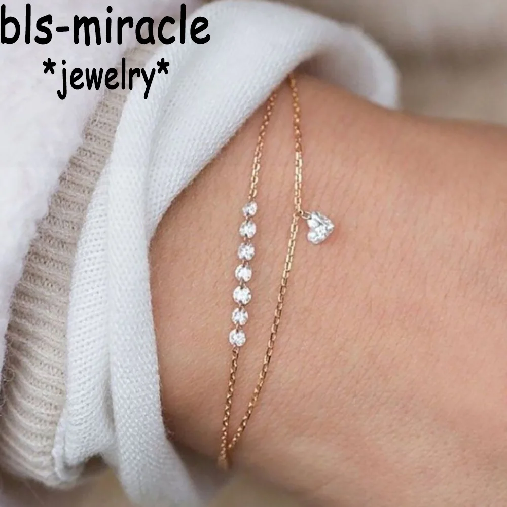 Модный браслет Bls-miracle с двойным сердцем и кристаллами золотые женские браслеты