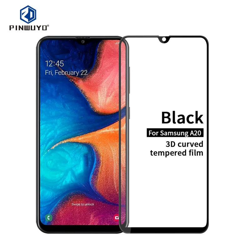 PINWUYO For Samsung Galaxy A20 Screen Protector 6.4 inch for Glass Film 3D Curved Full Cover Protective Black | Мобильные телефоны