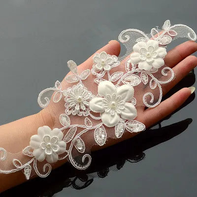 3D Аппликации бусины кружева цветы вышитые цвета слоновой кости кружевные