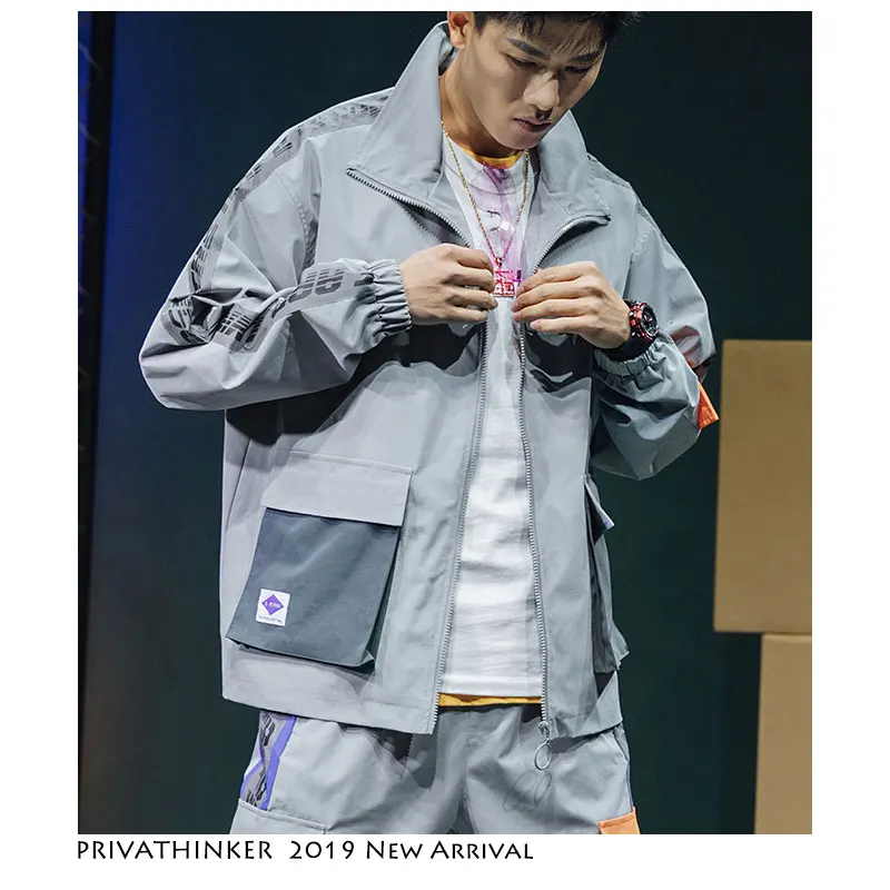 Privathinker Harajuku Loose Jacket Man Clothes 2019 Casual Print Men Korean Spring Streetwear Fashion Zipper Windbreaker | Мужская