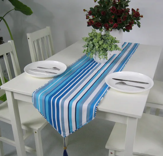 Толстый хлопковый холщовый настольный бегун в черно белую полоску с флагом