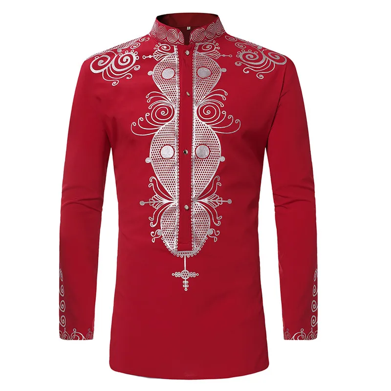 Рубашка Dashiki мужская с воротником стойкой модная дизайнерская сорочка в