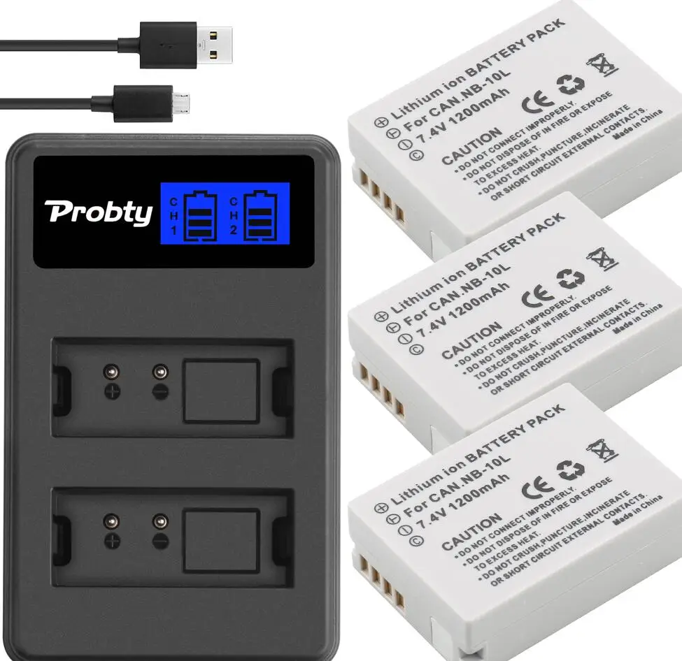 3battery and charger NB-10L сменный аккумулятор и USB двойное зарядное устройство для Canon SX40 HS SX40HS SX50 PowerShot SX40 HS SX50 HS SX60 HS - Цвет: 3battery and charger