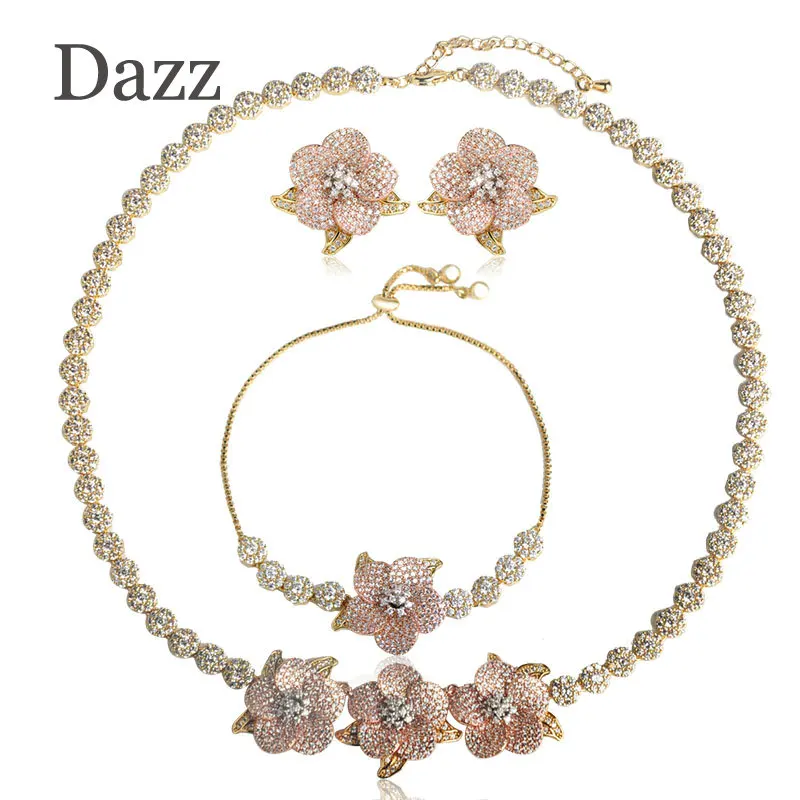 Dazz Роскошные Ювелирные наборы для женщин медный цветок ожерелье серьги браслет