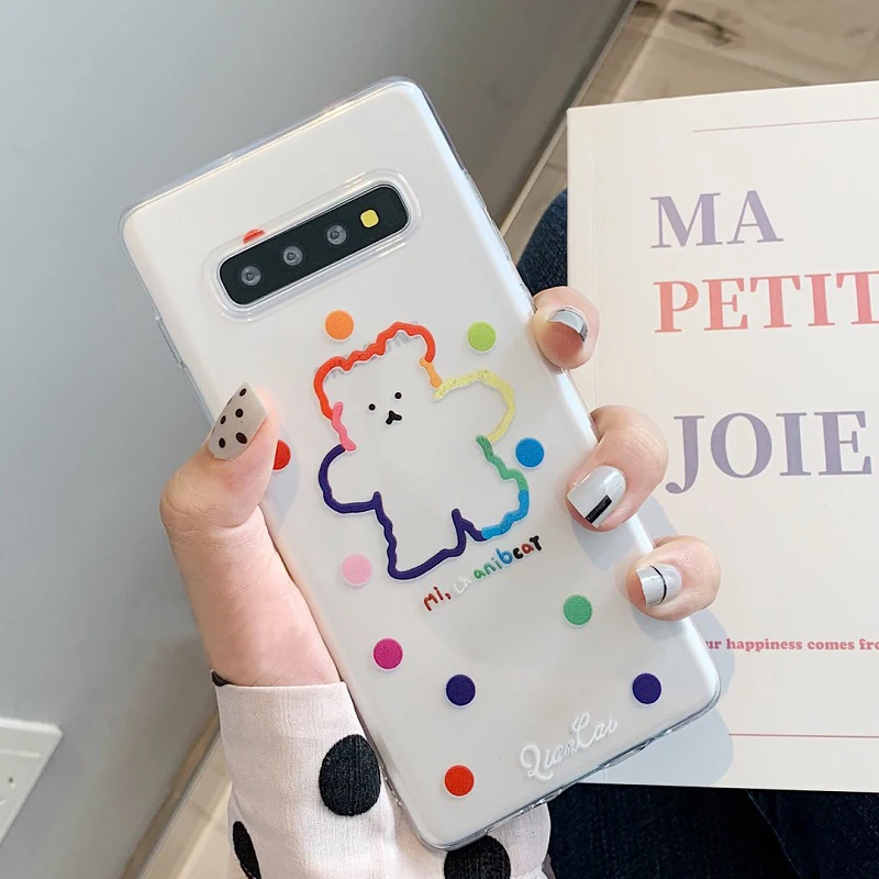 YHBBCASES Cartoon Rainbow Bear Clear Soft Case For Samsung Galaxy S10 Plus S8 S9 Candy Color Phone Cover Note 8 9 |