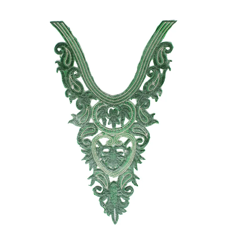 2 шт. стразы из бисера зеленые нашивки на воротник кружевной шнур вышитый патч с