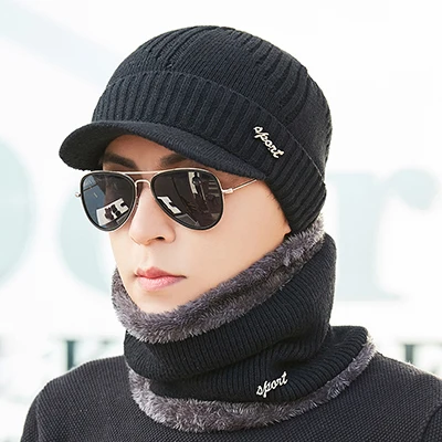 black Зимние шапки Skullies Beanies, зимние шапки бини для мужчин и женщин, шерстяной шарф, шапки, Балаклава, маска, шапка, вязаная шапка - Цвет: black