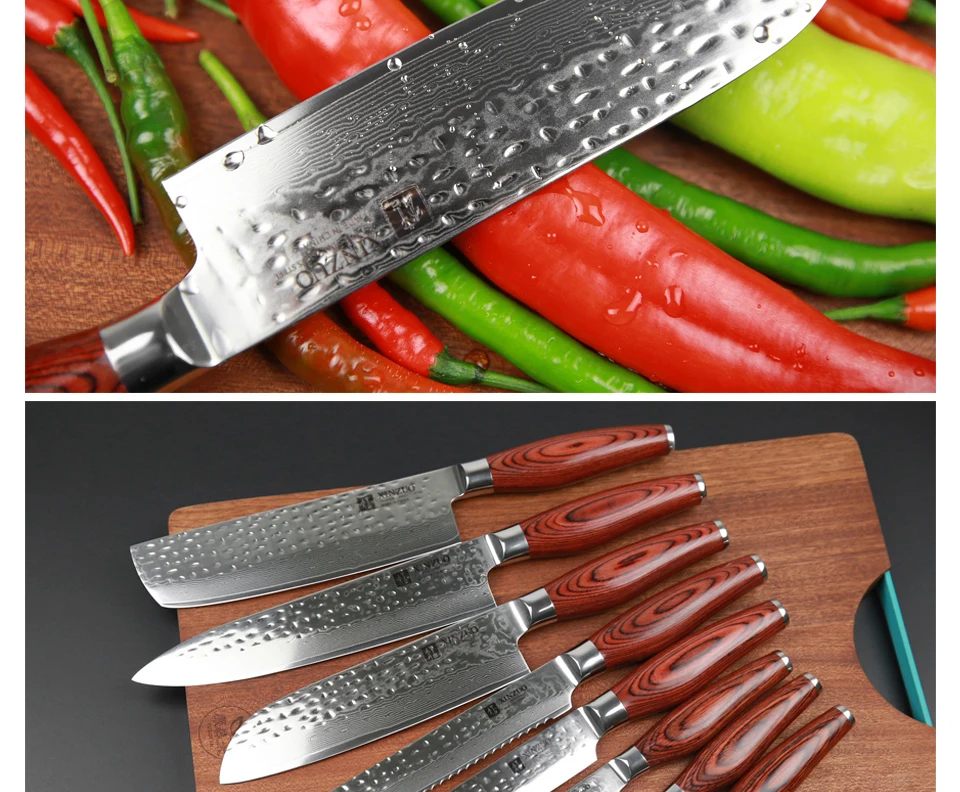 XINZUO 7 дюймов нож Santoku 67 слой Китай нож шеф-повара Дамасская нержавеющая сталь Профессиональный кухонный нож с деревянной ручкой Pakka