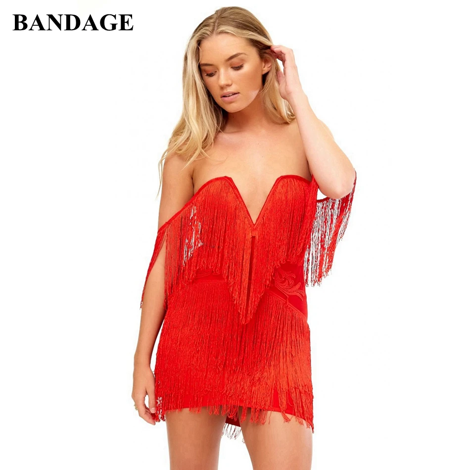 Бандажное платье с бахромой сексуальные вечерние Клубные наряды облегающий